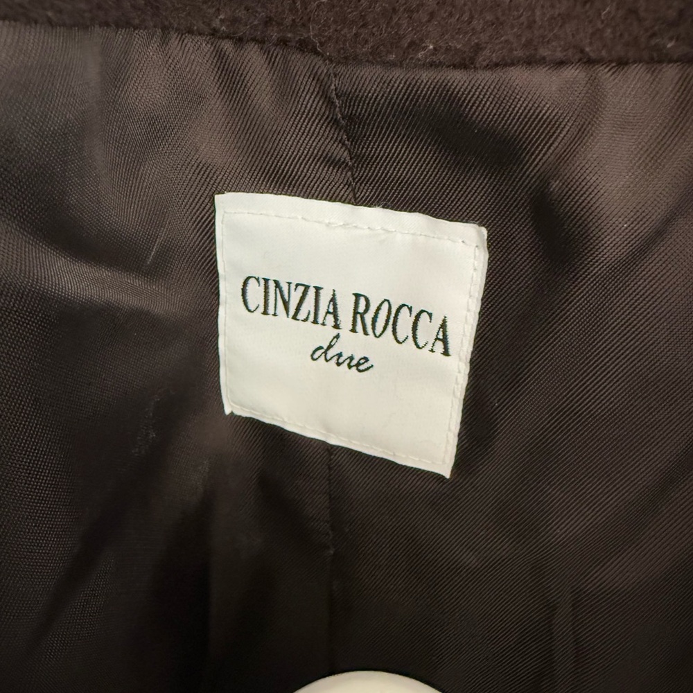 CINZIA ROCCA DUE 100% Women's Wool Funnel Neck A-Line Coat Dark Brown- 22 - Picture 8 of 16